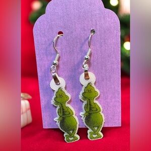 Grinch Green Christmas Dangle Pierced Earrings New